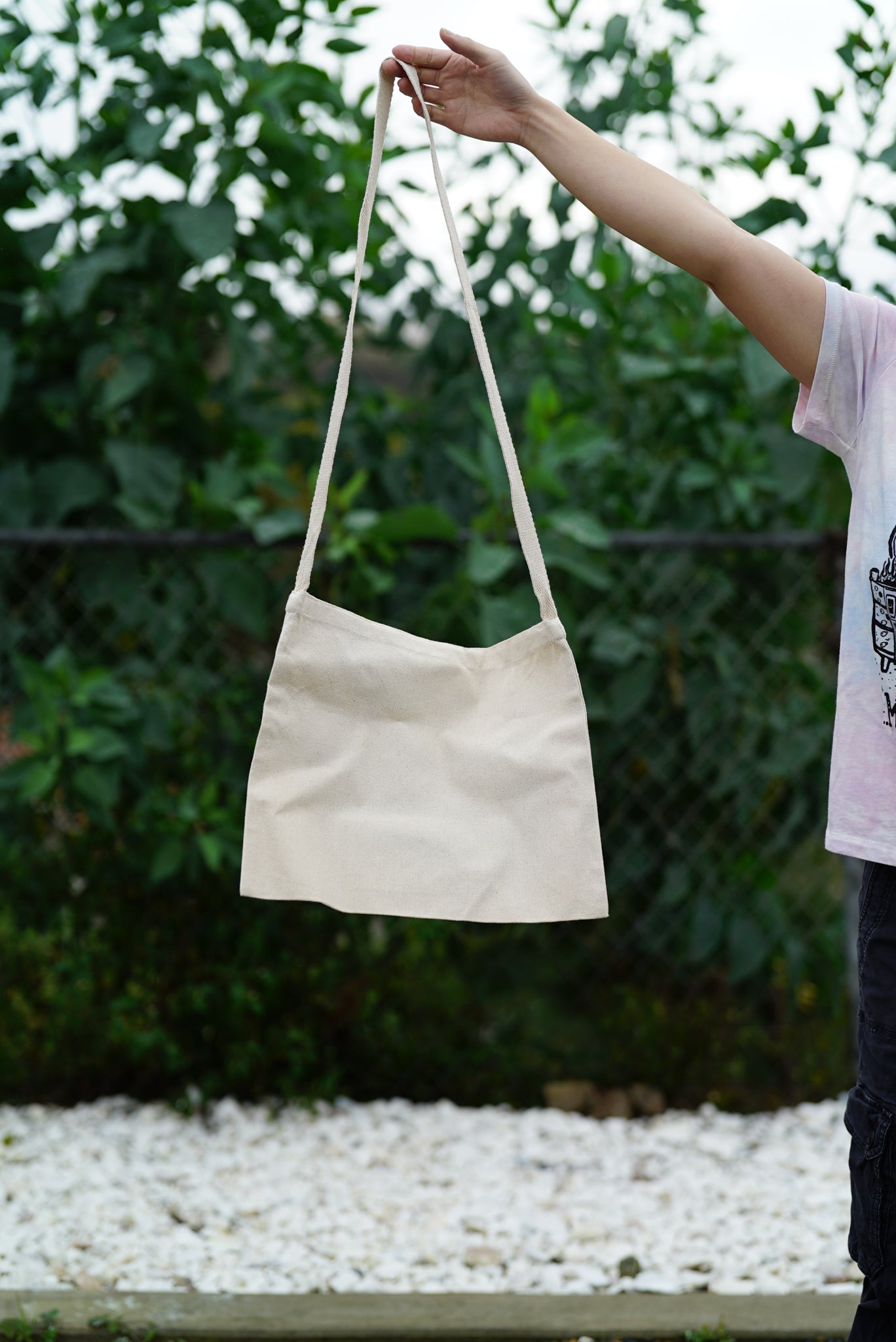 Tiny Namaste Pottery Girl and Pug Tote Bag Canvas Long Handle