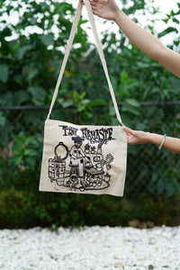 Tiny Namaste Pottery Girl and Pug Tote Bag Canvas Long Handle