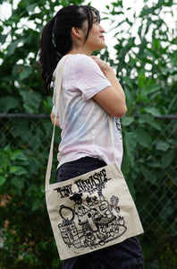 Tiny Namaste Pottery Girl and Pug Tote Bag Canvas Long Handle